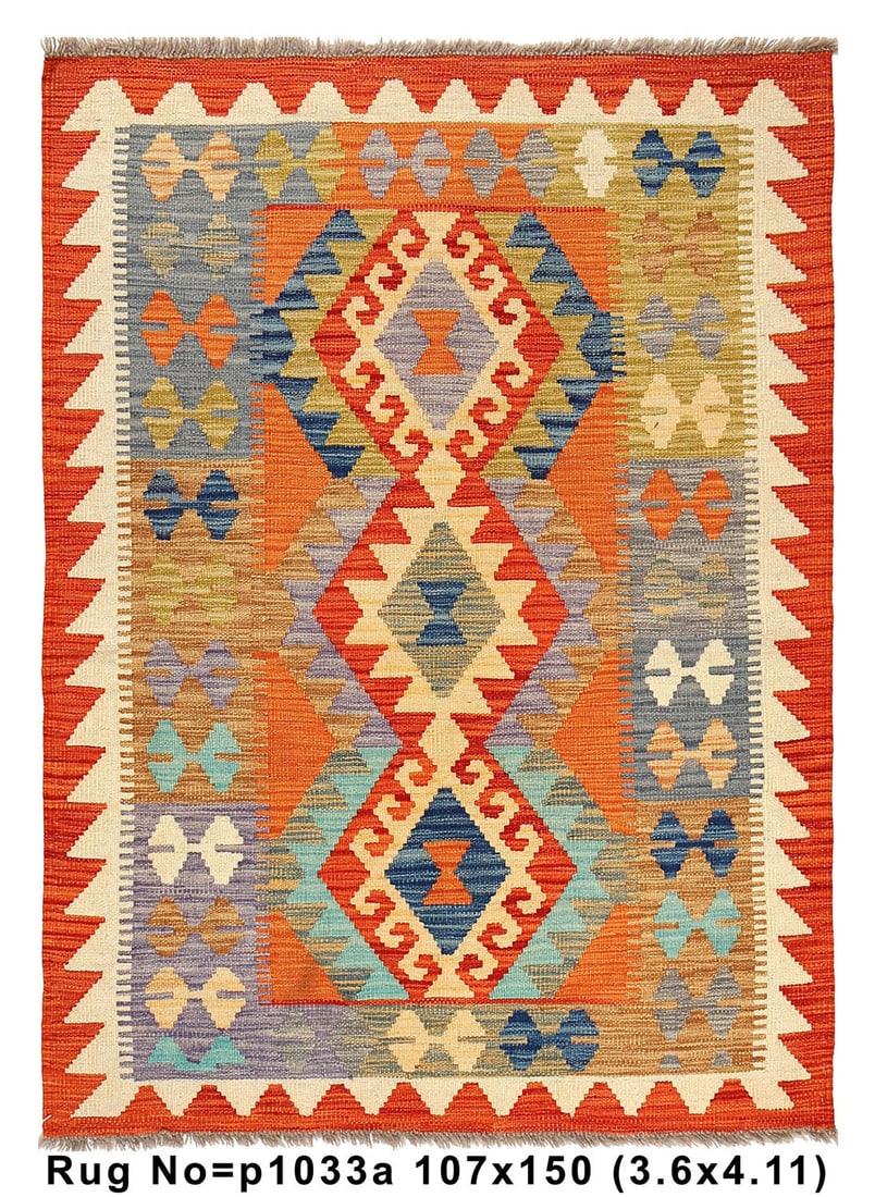 3.6 x 4.11 Coral Kilim Wool Hand-Knotted Tribal Area Rug (1 of 9)