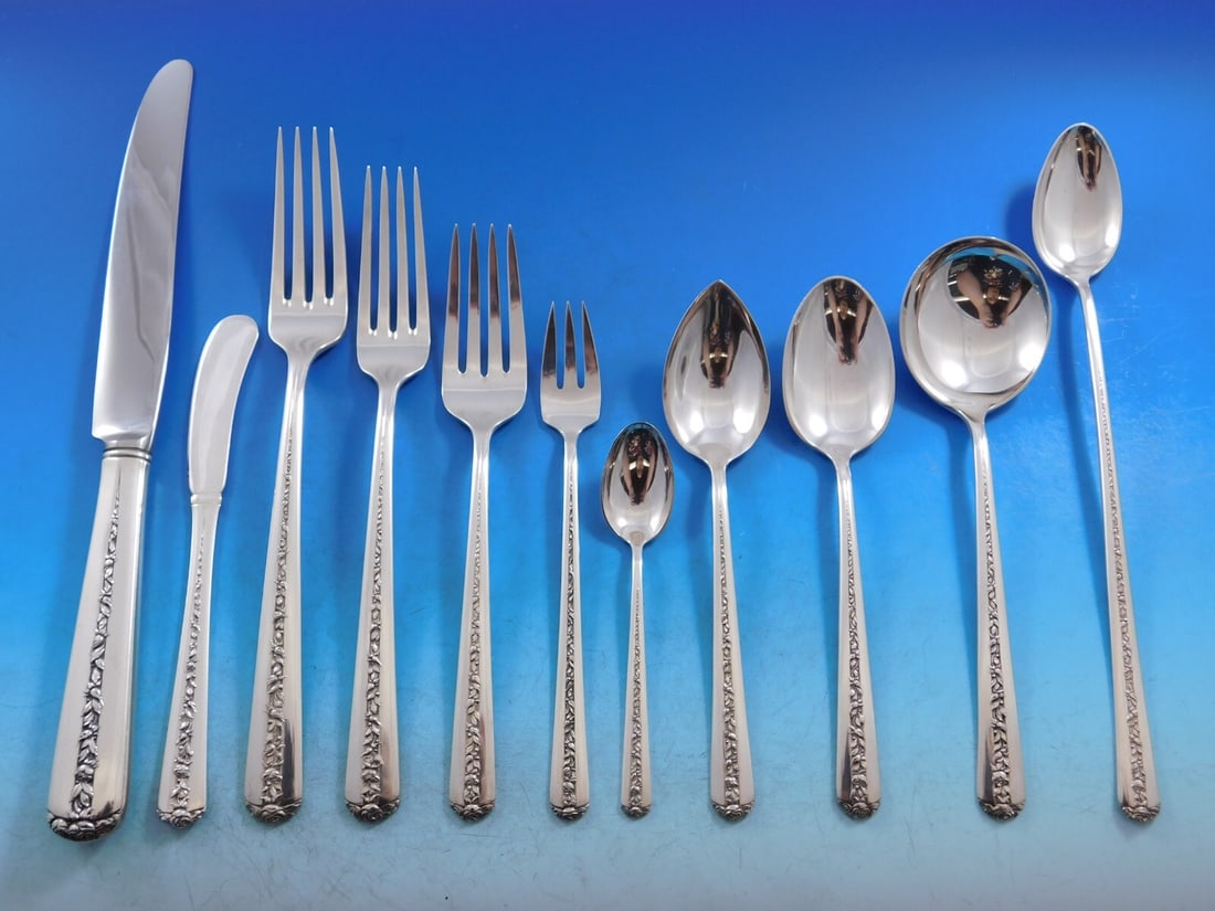 Towle Rambler Rose Sterling Silver Flatware Set 148 pcs for 12 (1 of 10)