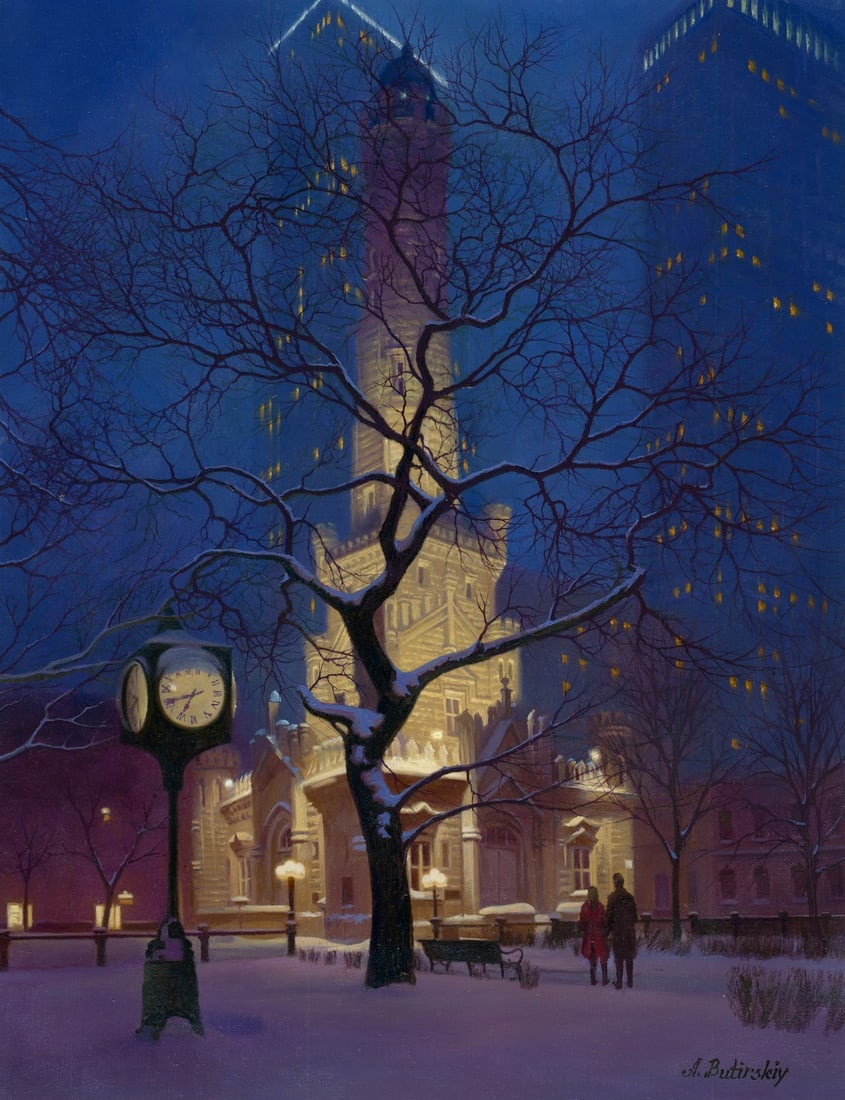 Alexei Butirskiy Chicago Water Tower Limited Edition Giclee Canvas Print: Alexei Butirskiy Chicago Water Tower Limited Edition Giclee Canvas Print This stunning limited edition giclee print on canvas by artist Alexei Butirskiy features the iconic Chicago Water Tower, beauti