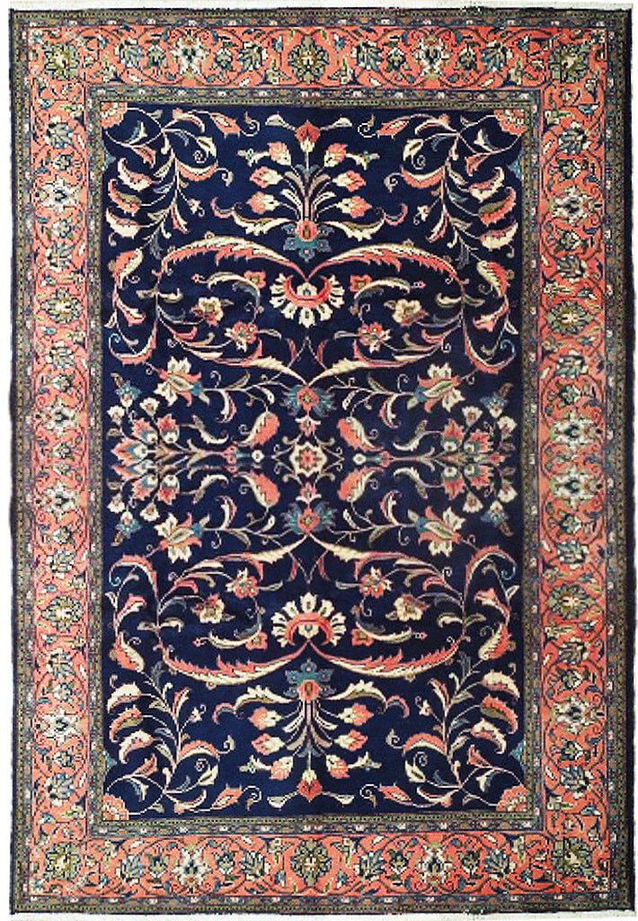 Navy Blue Fine Persian Sarouk Lilihan Rug 9' x 10'2 Handcrafted Wool (1 of 6)