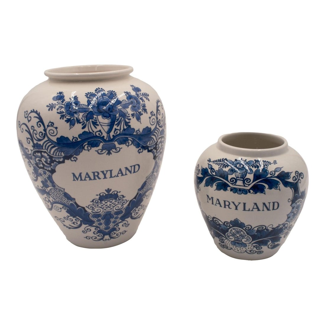 Vintage Royal Delft Blue and White Maryland Tobacco Jars Pair (1 of 10)