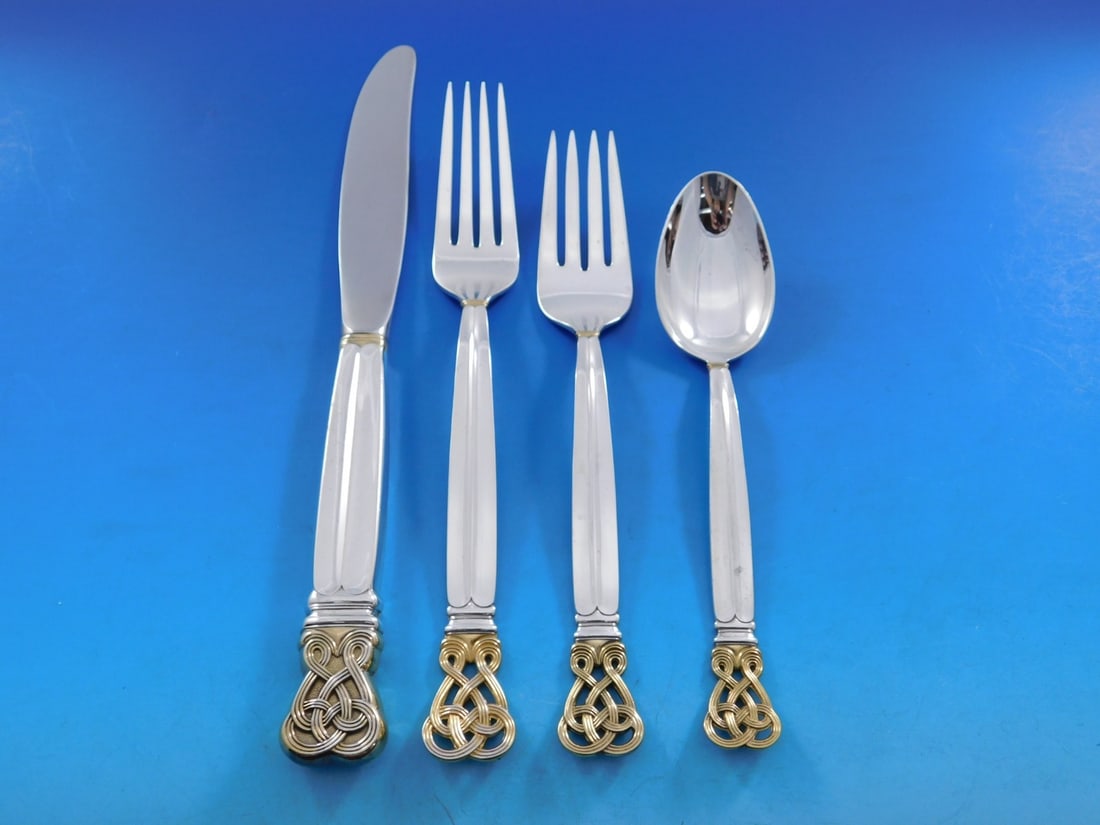 Towle Celtic Weave Gold Sterling Silver Flatware Set 32 Pieces for 8 with Storage Chest (1 of 5)