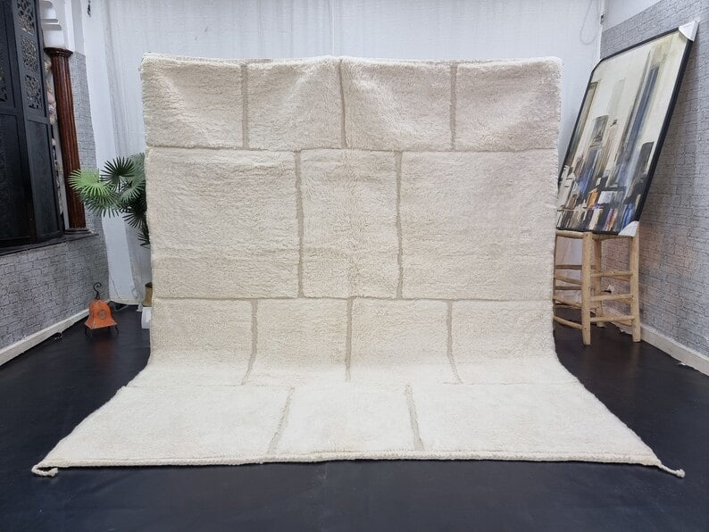 Authentic White Handmade Moroccan Berber Rug Geometric Pattern 100% Wool (1 of 9)