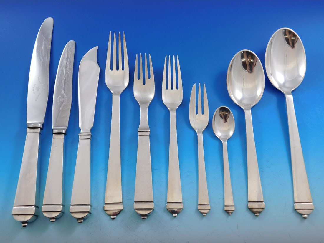 Fogh of Denmark Renaissance Sterling Silver Flatware Set 123pc Art Deco (1 of 8)