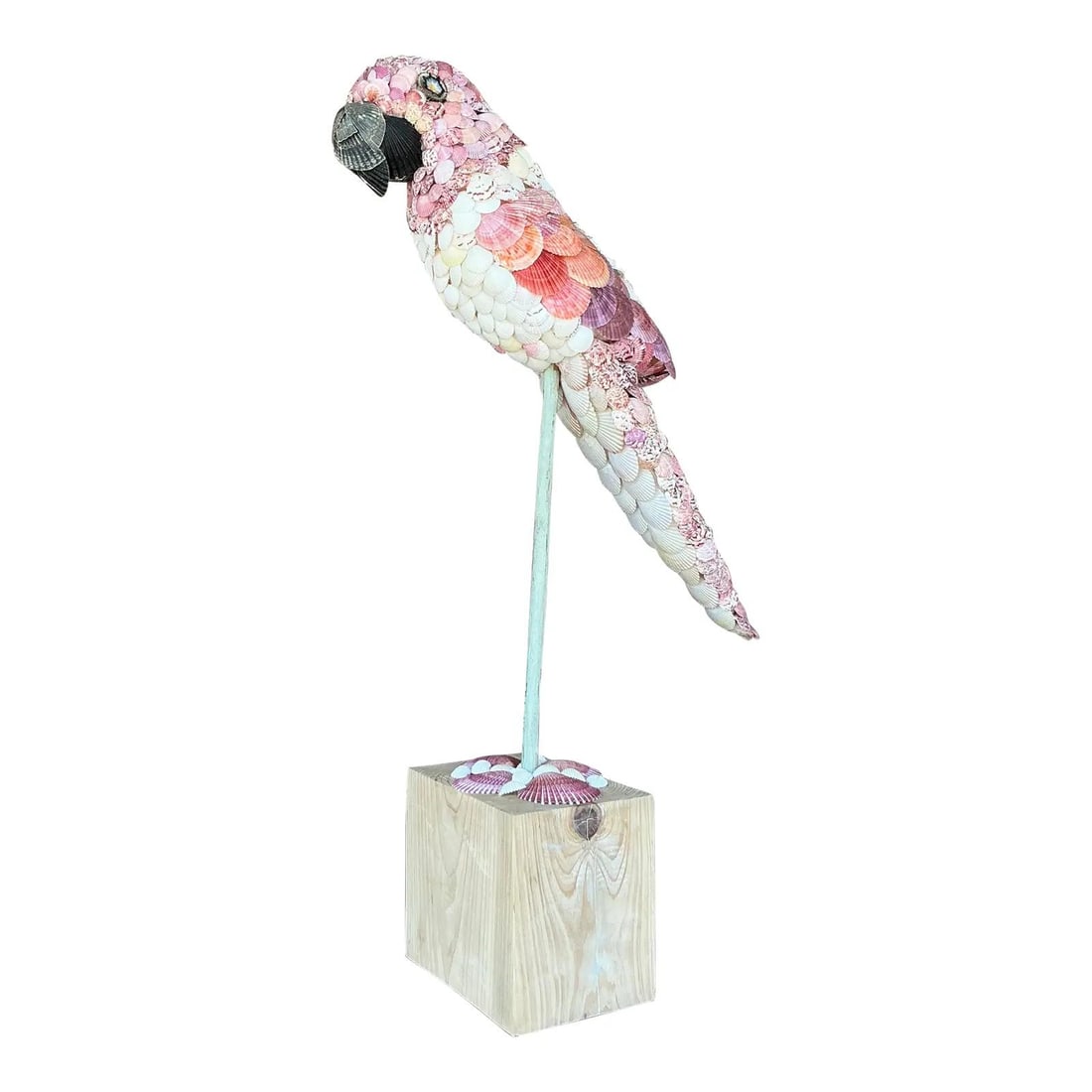 Vintage Shell Encrusted Parrot Sculpture 30.5 Inch Pink Coastal Decor (1 of 6)