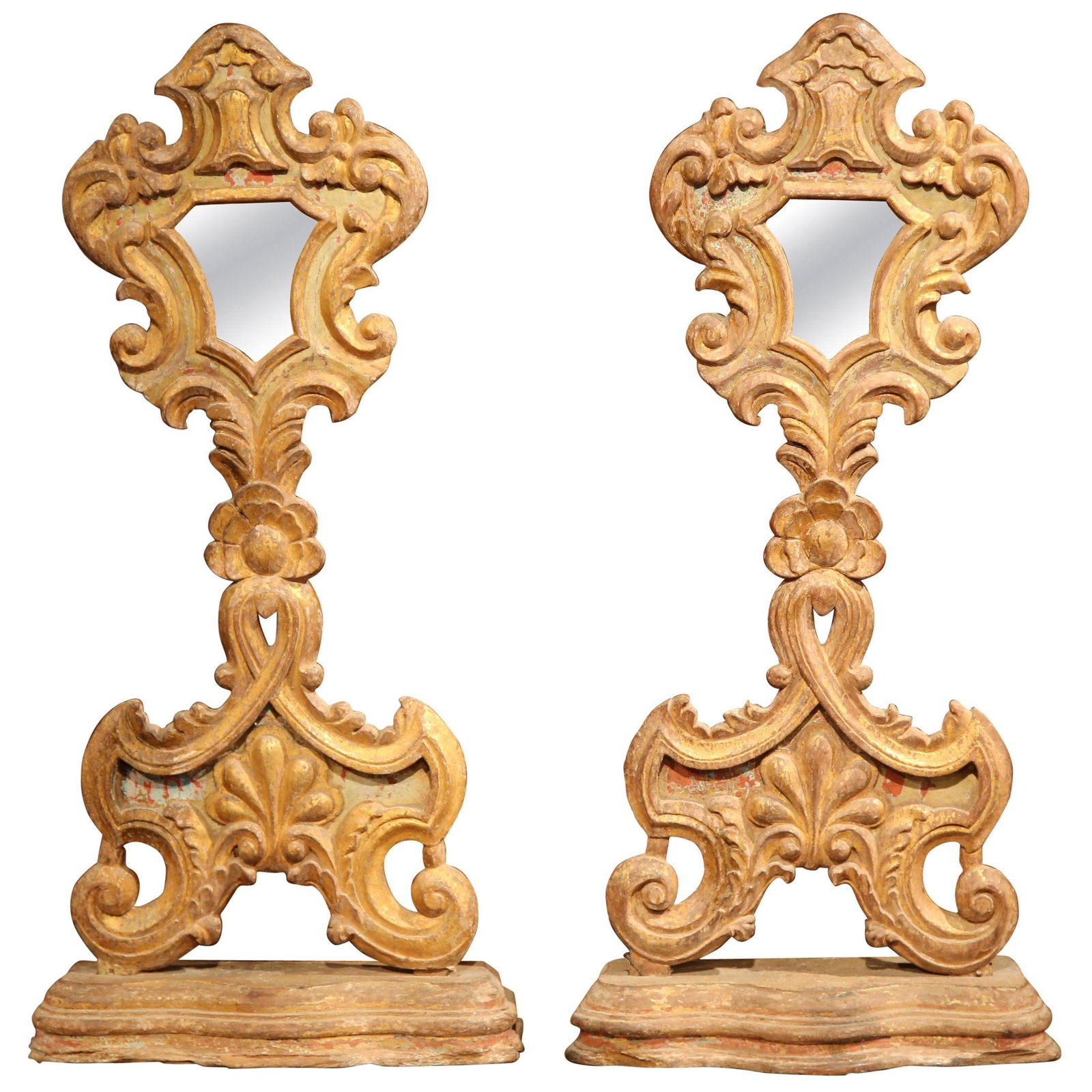 19th Century Italian Rococo Giltwood Reliquary Mirrors Set of 2 (1 of 10)