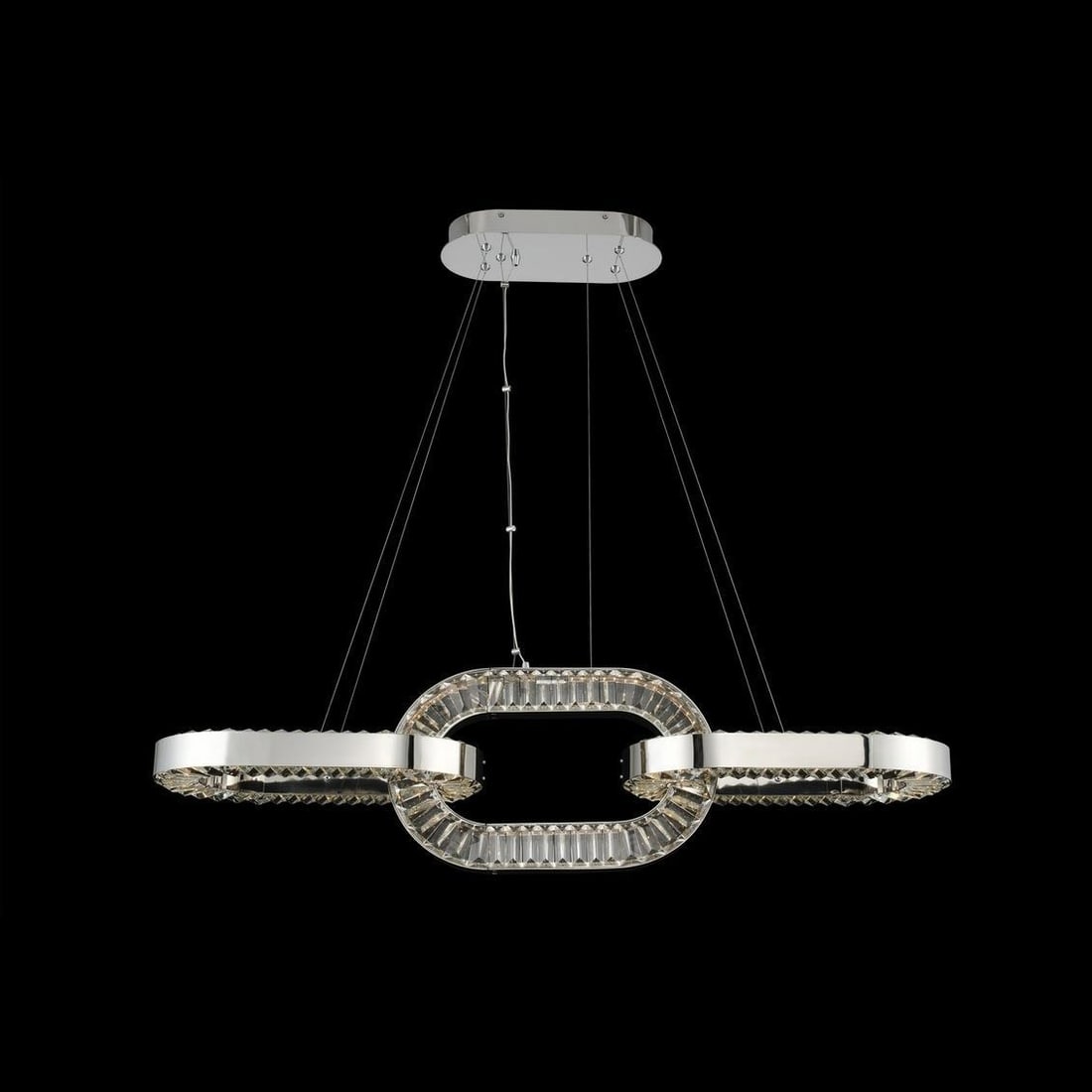 Kalco Catena Chrome Crystal 48 Inch LED Island Light: Kalco Catena Chrome Crystal 48 Inch LED Island Light Illuminate your space with this Elegant Chrome Crystal LED Island Fixture, designed to bring a touch of contemporary elegance to your home. Perfect