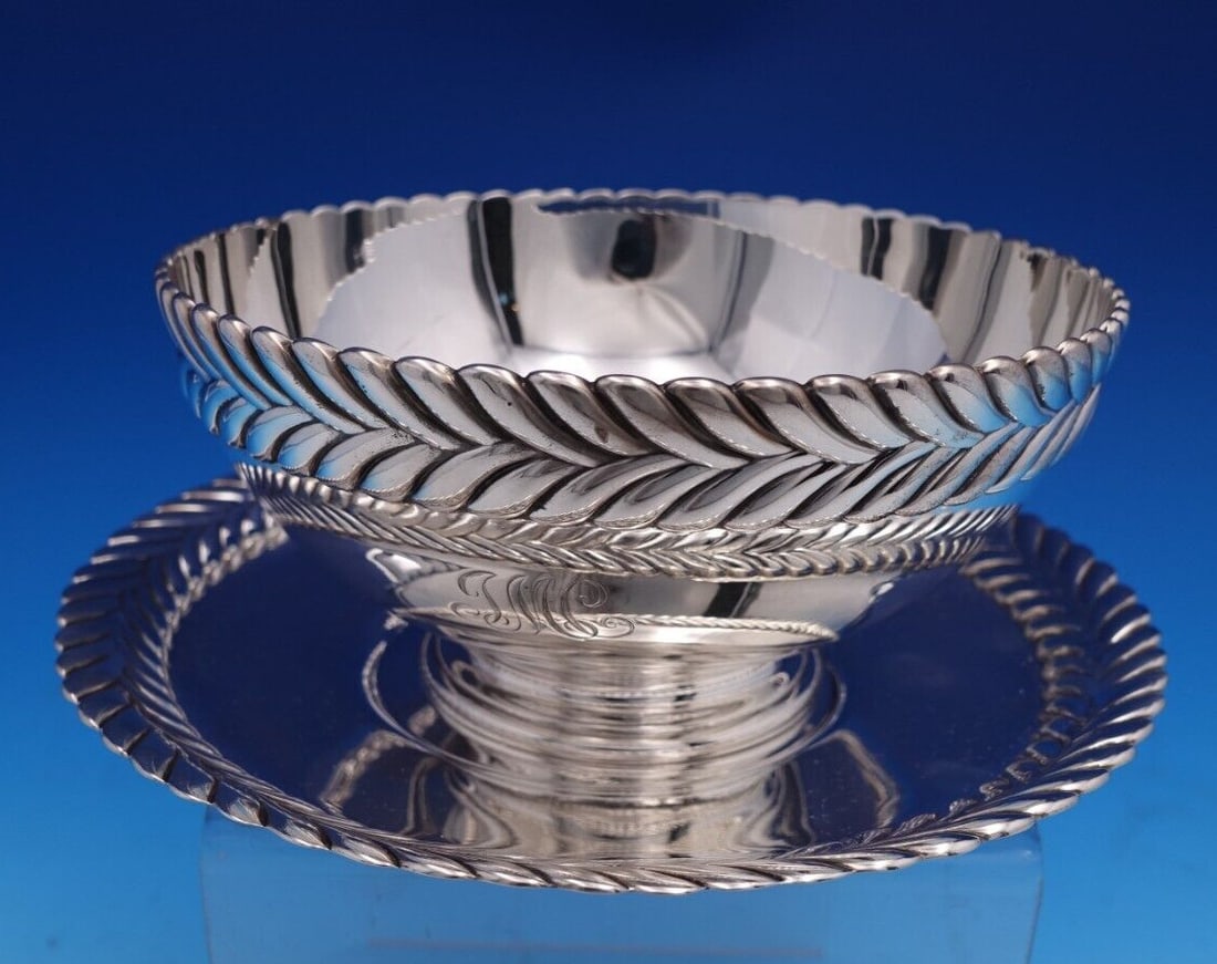 Tiffany & Co Sterling Silver Dip Dish and Plate Set 2pc Monogrammed (1 of 15)