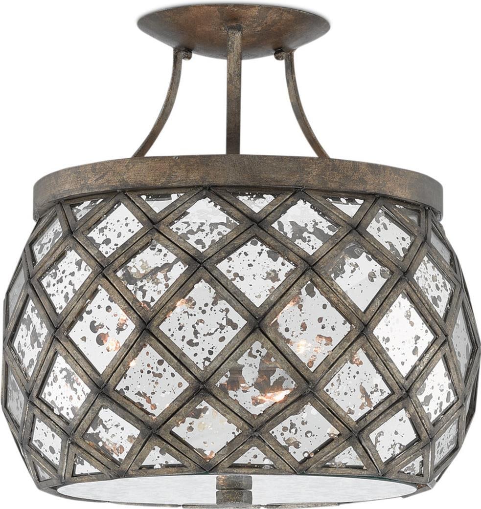 Currey Buckminster Semi-Flush Mount Light Pyrite Bronze Finish 3 Bulb: Currey Buckminster Semi-Flush Mount Light Pyrite Bronze Finish 3 Bulb Enhance your living space with the Buckminster Light, a beautifully crafted semi-flush mount fixture that combines antique and vin