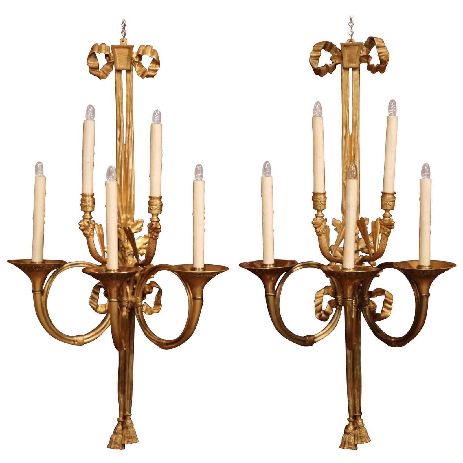 19th C French Louis XVI Gilt Bronze Five-Light Sconces Set of 2 (1 of 13)