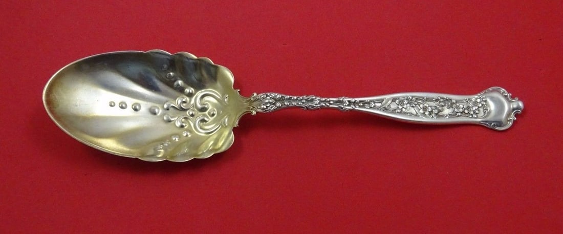 Whiting Dresden Sterling Silver Salad Serving Spoon Gold Washed 9 Inch Heirloom (1 of 2)