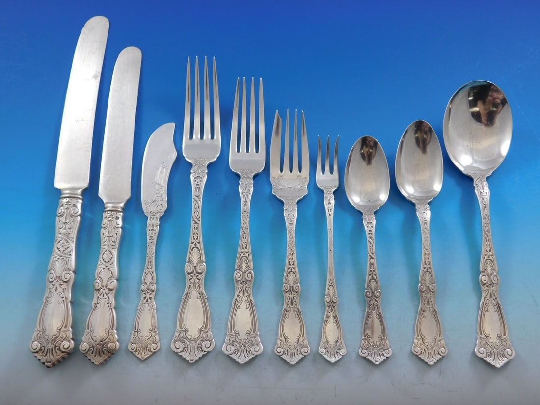 Wallace Berain Sterling Silver Flatware Set for 12 - 125 Pieces with Storage Chest: Wallace Berain Sterling Silver Flatware Set for 12 - 125 Pieces with Storage Chest Discover the exquisite Berain pattern by Wallace, a sterling silver flatware service for 12, comprising a total of 12