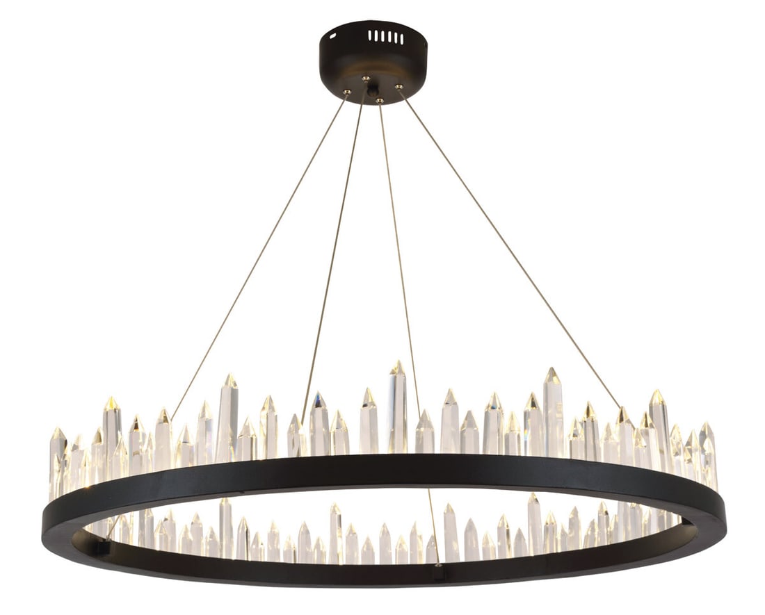Modern Malta 31.5 Inch Crystal LED Chandelier Satin Dark Grey Finish: Modern Malta 31.5 Inch Crystal LED Chandelier Satin Dark Grey Finish This modern chandelier features a satin dark grey metal frame paired with clear crystal accents that illuminate when attached to th