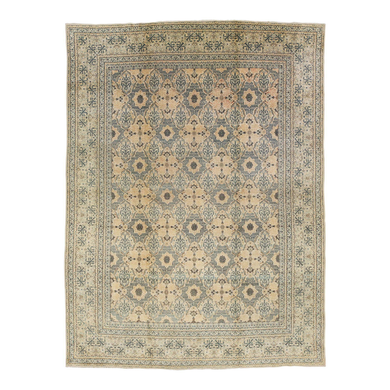 Antique Kashan Wool Rug Floral Design Beige 10'6 x 14' (1 of 10)