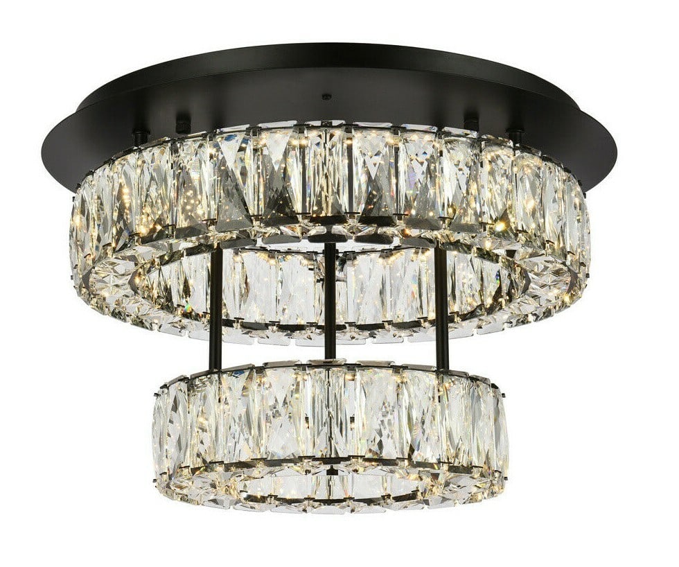 Elegant Lighting Monroe 18 Inch Black Crystal Flush Mount Chandelier LED: Elegant Lighting Monroe 18 Inch Black Crystal Flush Mount Chandelier LED Illuminate your space with the elegant Monroe 2-Tier Flush Mount Chandelier. This modern lighting fixture features a striking b