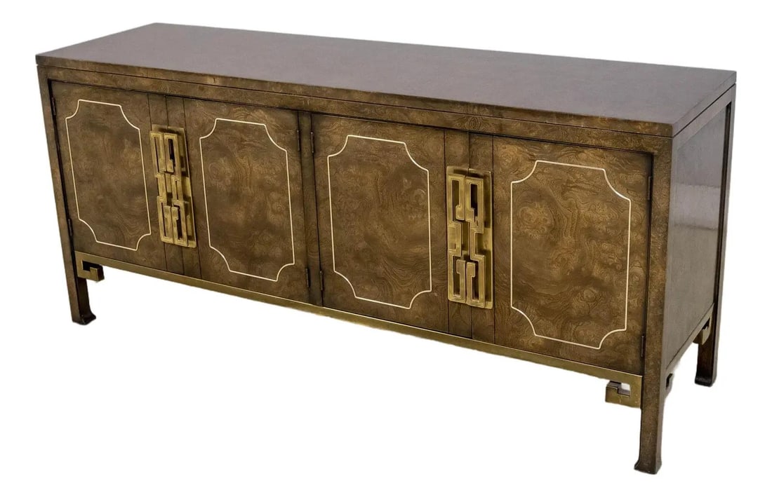 Mid Century Modern Burl Walnut Credenza with Brass Trim (1 of 10)