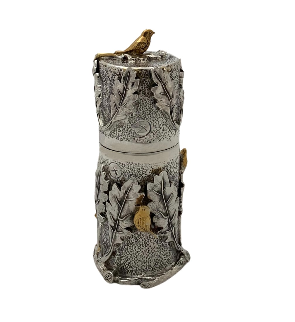 Handmade 925 Sterling Silver Gold Plated Bird Leaf Tree Matchbox Holder (1 of 5)