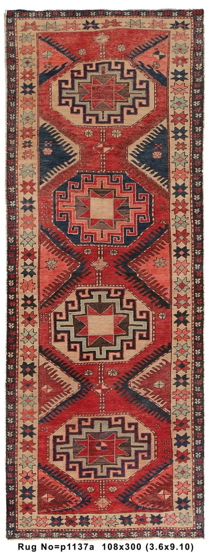 3.6 x 9.10 Old Persian Ardebil Handmade Wool Rug Vintage (1 of 7)