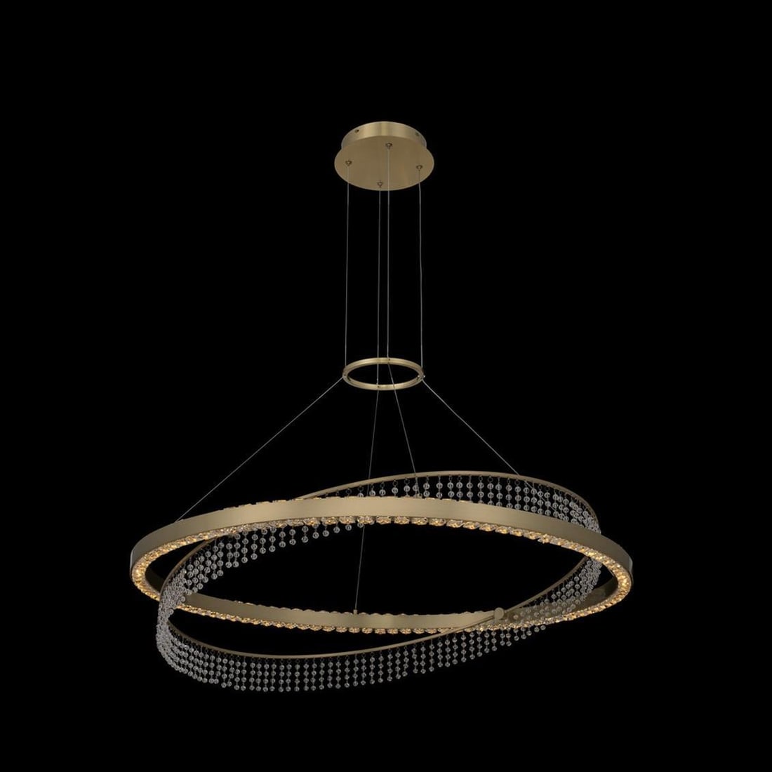 Kalco Saturno 36 Inch LED Pendant Light Brushed Brass Crystal Dimmable: Kalco Saturno 36 Inch LED Pendant Light Brushed Brass Crystal Dimmable Illuminate your space with the Saturno 36" Bright LED Pendant Light, a striking blend of contemporary design and luxurious materi
