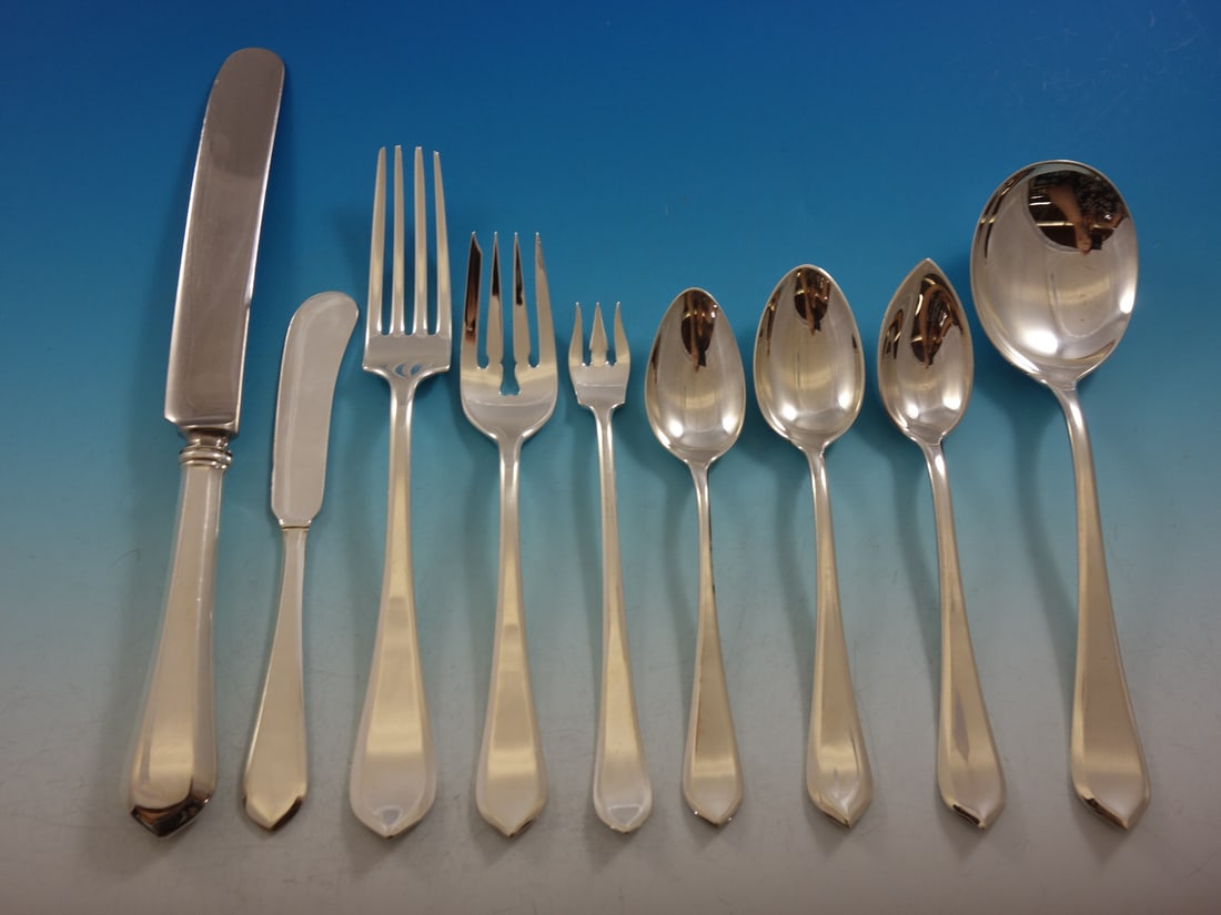 Gorham Old London Plain Sterling Silver Flatware Set for 12 125 Pieces with Storage Chest: Gorham Old London Plain Sterling Silver Flatware Set for 12 125 Pieces with Storage Chest Discover the elegance of the Old London Plain pattern with this exquisite Gorham Sterling Silver Flatware Set.