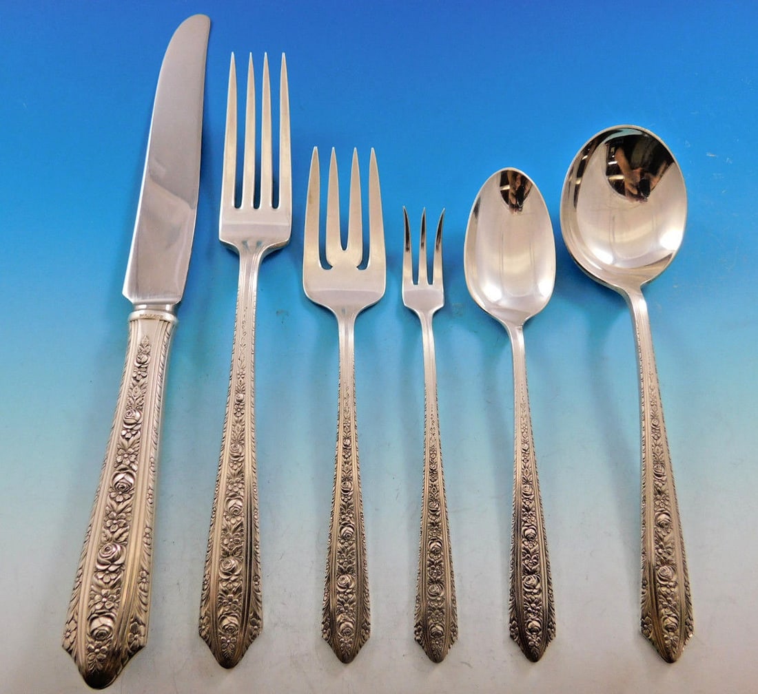Wallace Normandie Sterling Silver Flatware Set for 12 - 76 Pieces with Bonus Chest (1 of 7)
