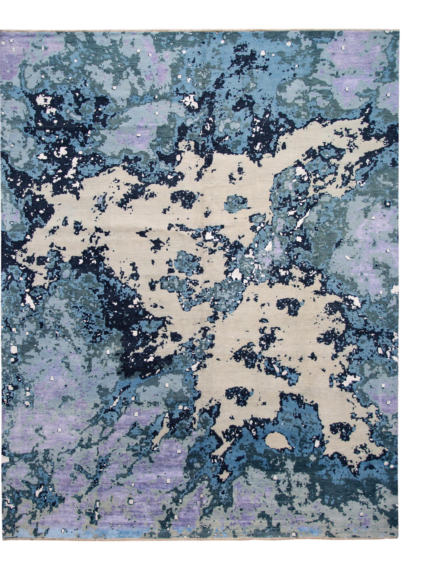 Contemporary Purple Wool Silk Rug 12'2 x 15'6 Abstract Design: Contemporary Purple Wool Silk Rug 12'2 x 15'6 Abstract Design Elevate your living space with this exquisite contemporary rug featuring a stunning purple field complemented by accents of blue, gray, an