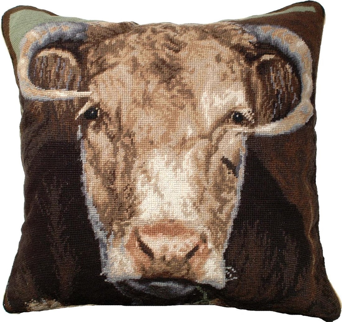 Ralph the Bull Farmhouse Throw Pillow 20x20 Wool Cotton Velvet (1 of 1)