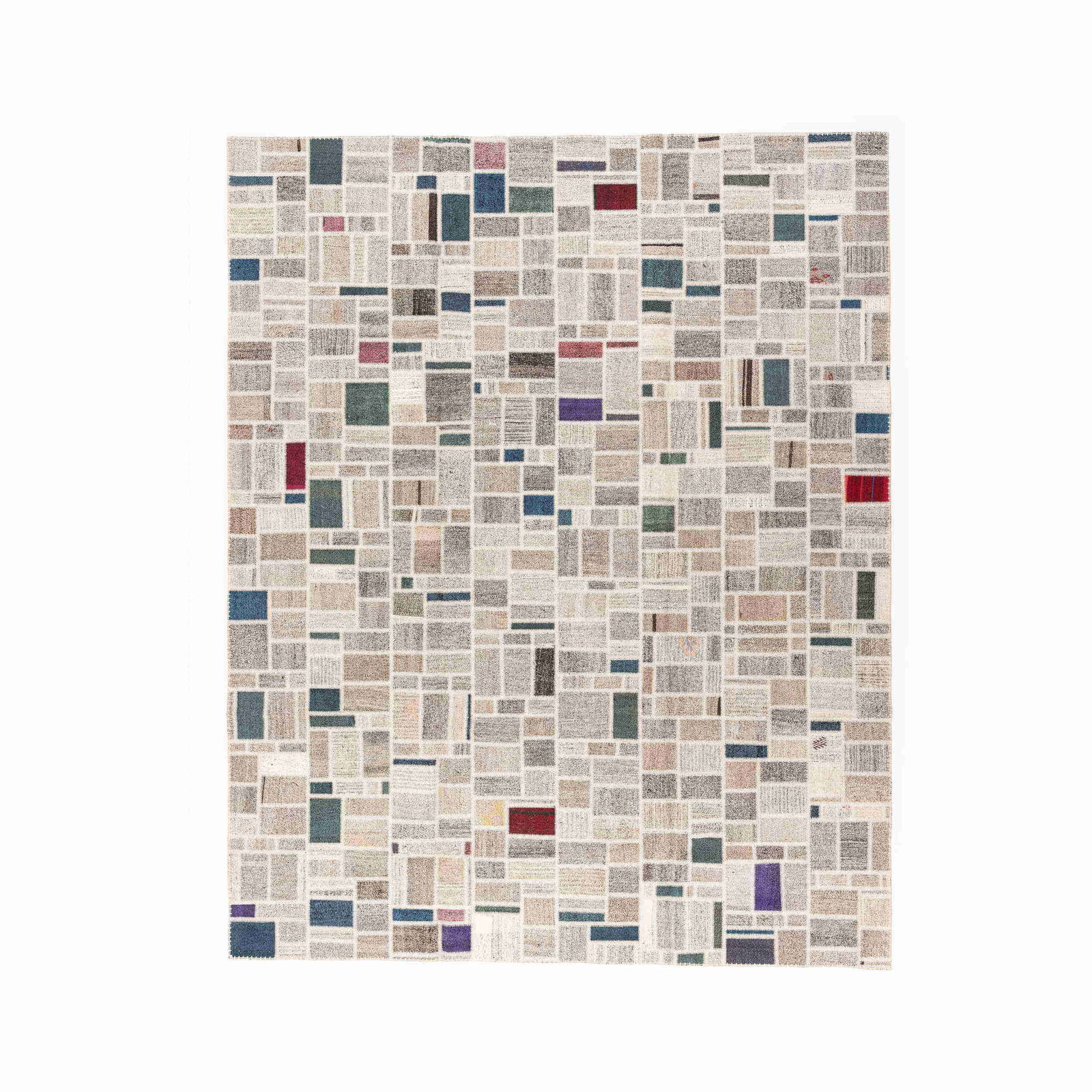 Authentic Handmade Patchwork Carpet Wool on Wool 124 x 154.7 in: Authentic Handmade Patchwork Carpet Wool on Wool 124 x 154.7 in This Authentic Handmade Patchwork Carpet showcases a unique design crafted from wool on wool, featuring intricate double knot weaving fo