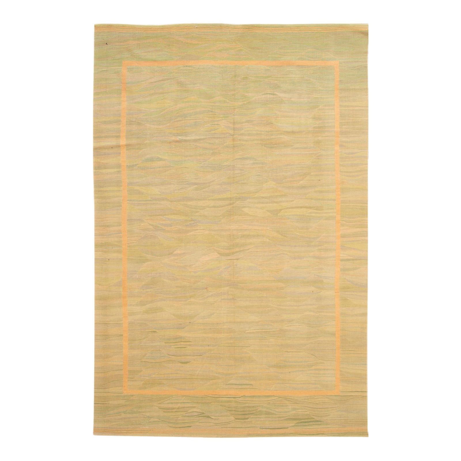 Handmade 2010s Modern Kilim Wool Rug Beige Green Design (1 of 8)