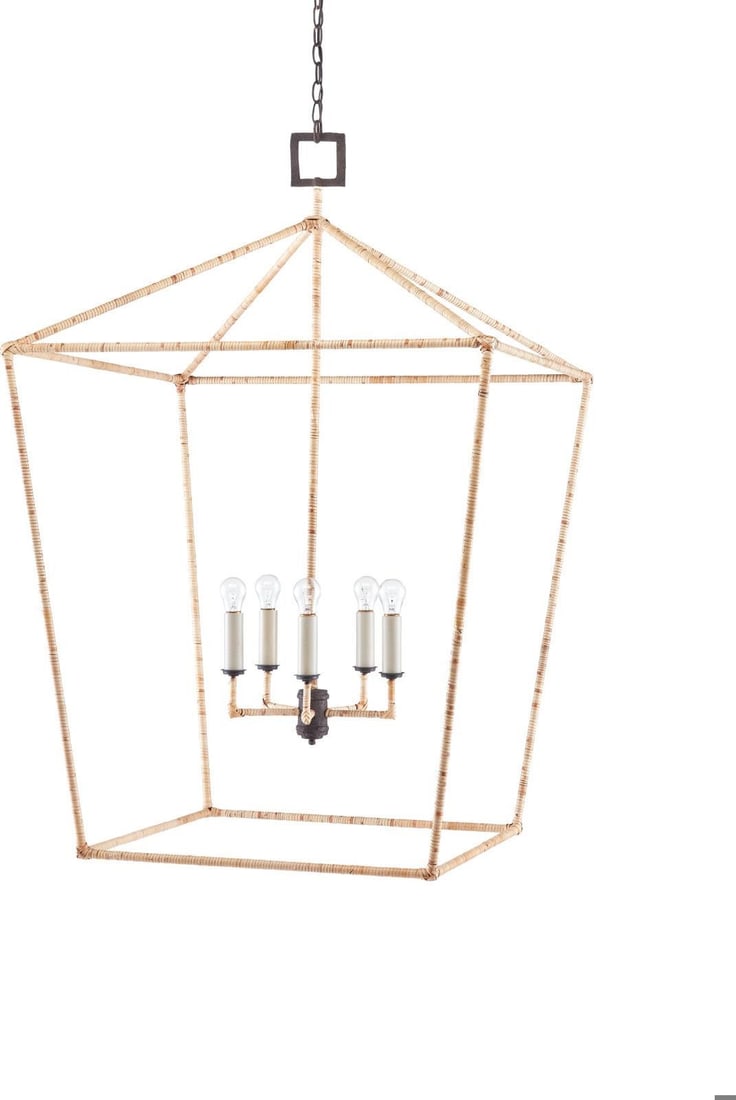 Coastal Style Currey Rattan Chandelier Mole Black Finish 5 Bulb (1 of 4)