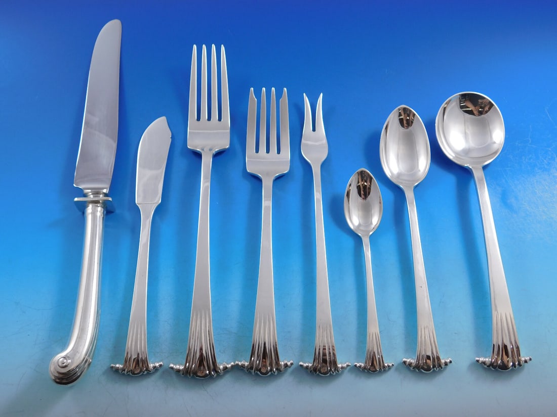 Porter Blanchard Georgian Scroll Sterling Silver Flatware Set 71 pcs Service for 8 (1 of 8)