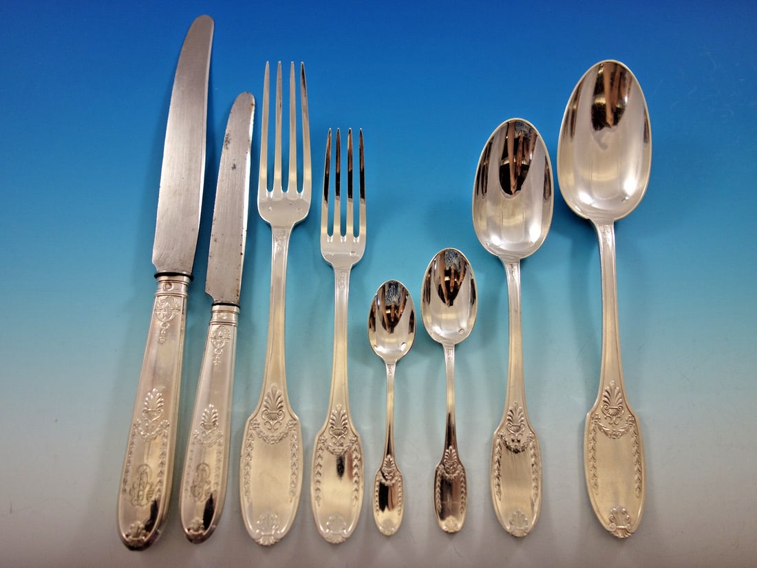 Olier & Caron Empire 93 Piece Sterling Silver Flatware Set with Storage Chest: Olier & Caron Empire 93 Piece Sterling Silver Flatware Set with Storage Chest This exquisite Empire pattern flatware set by Olier & Caron consists of 93 pieces crafted from high-quality sterling silve