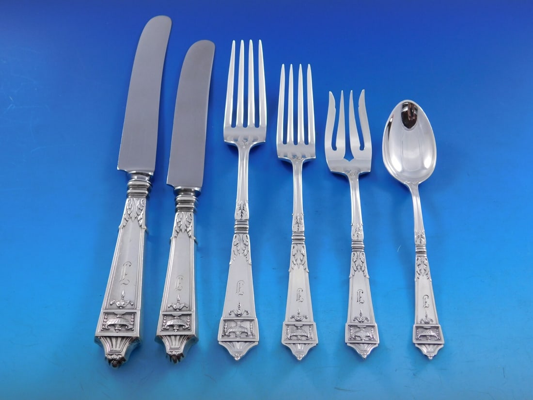 Gorham Lansdowne Sterling Silver Flatware Set for 8 48 pcs with Monogram T (1 of 7)
