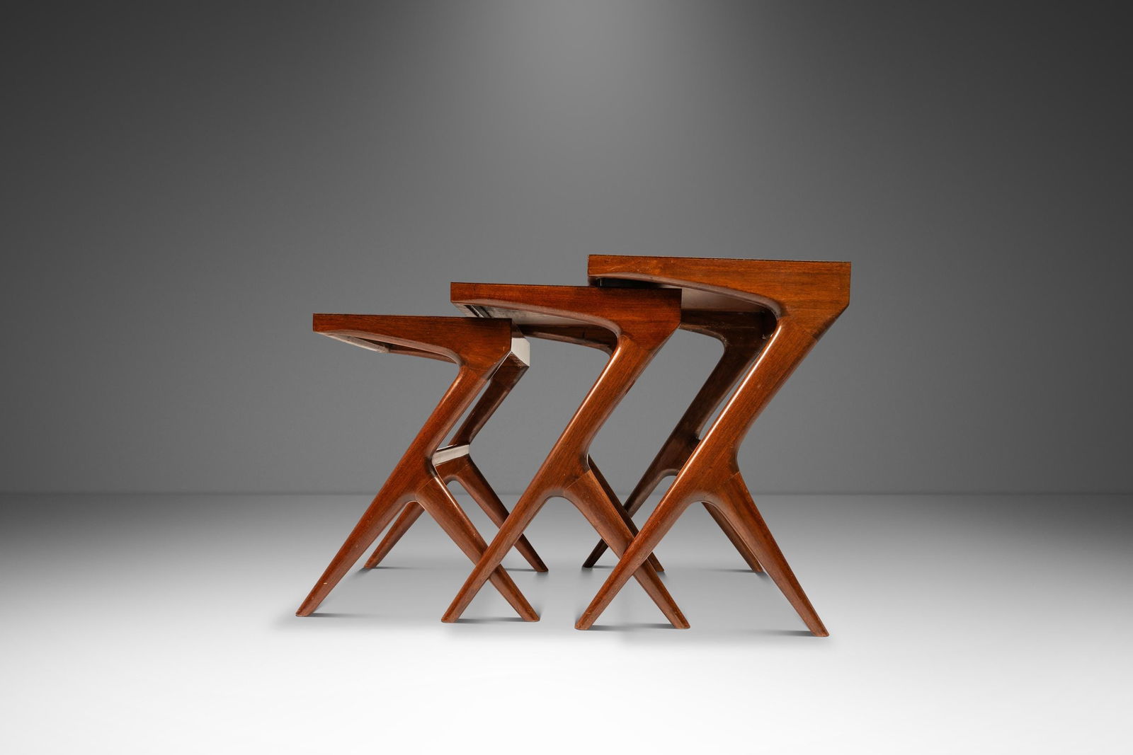 Set of 3 Ico Parisi Style Walnut Nesting Tables Mid-Century Modern Italy 1960s (1 of 10)