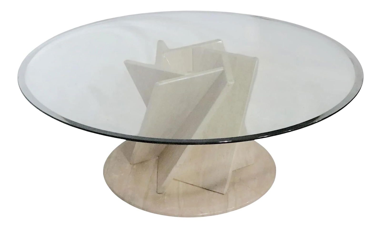 Chic Postmodern Italian Travertine and Glass Coffee Table 1970s (1 of 10)