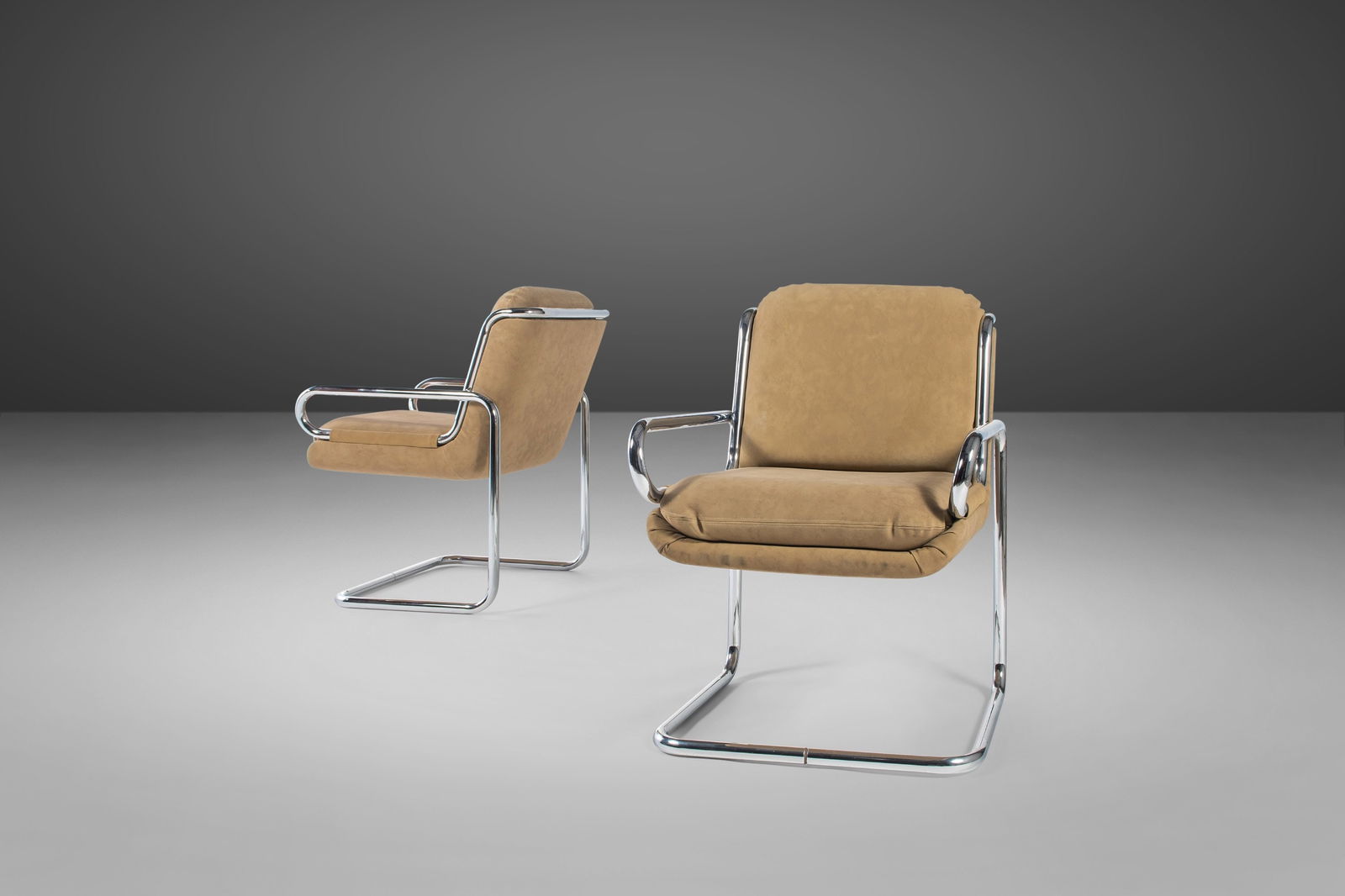 Mid-Century Modern Pair of Ralph Rye Lounge Chairs Dux Dunbar Chrome 1970s (1 of 10)