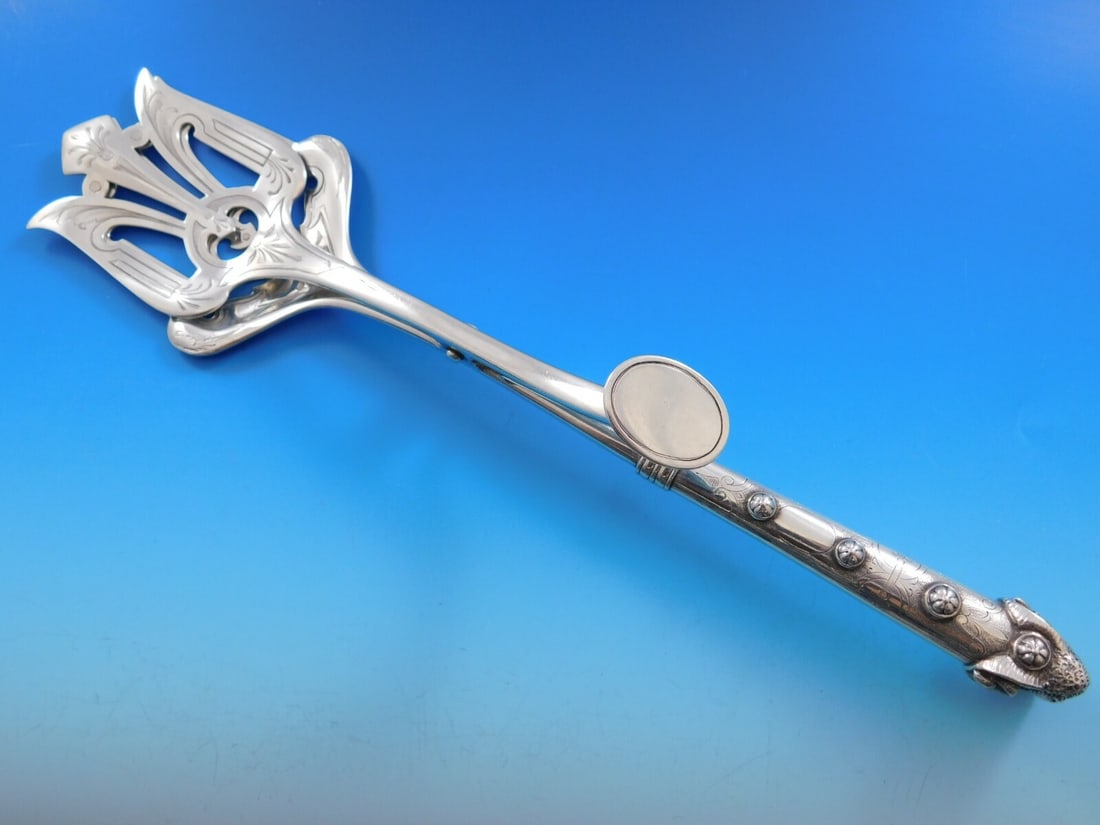 Wendt Ram Sterling Silver Asparagus Sandwich Serving Tong Mechanical 11 1/4" (1 of 12)