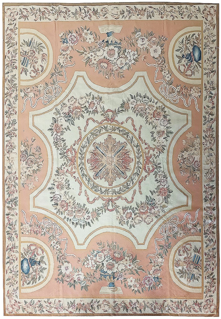 Timeless 8.9 x 12 Aubusson Flat Weave Rug in Dusty Rose (1 of 9)