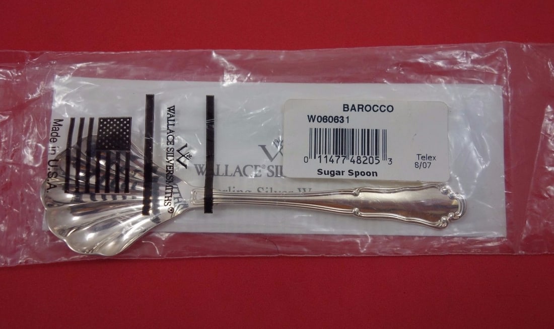 Wallace Barocco Sterling Silver Sugar Spoon 4 7/8 Inch New: Wallace Barocco Sterling Silver Sugar Spoon 4 7/8 Inch New Indulge in elegance with this Barocco sugar spoon by Wallace-Italy, crafted from premium sterling silver. Featuring a classic Barocco pattern