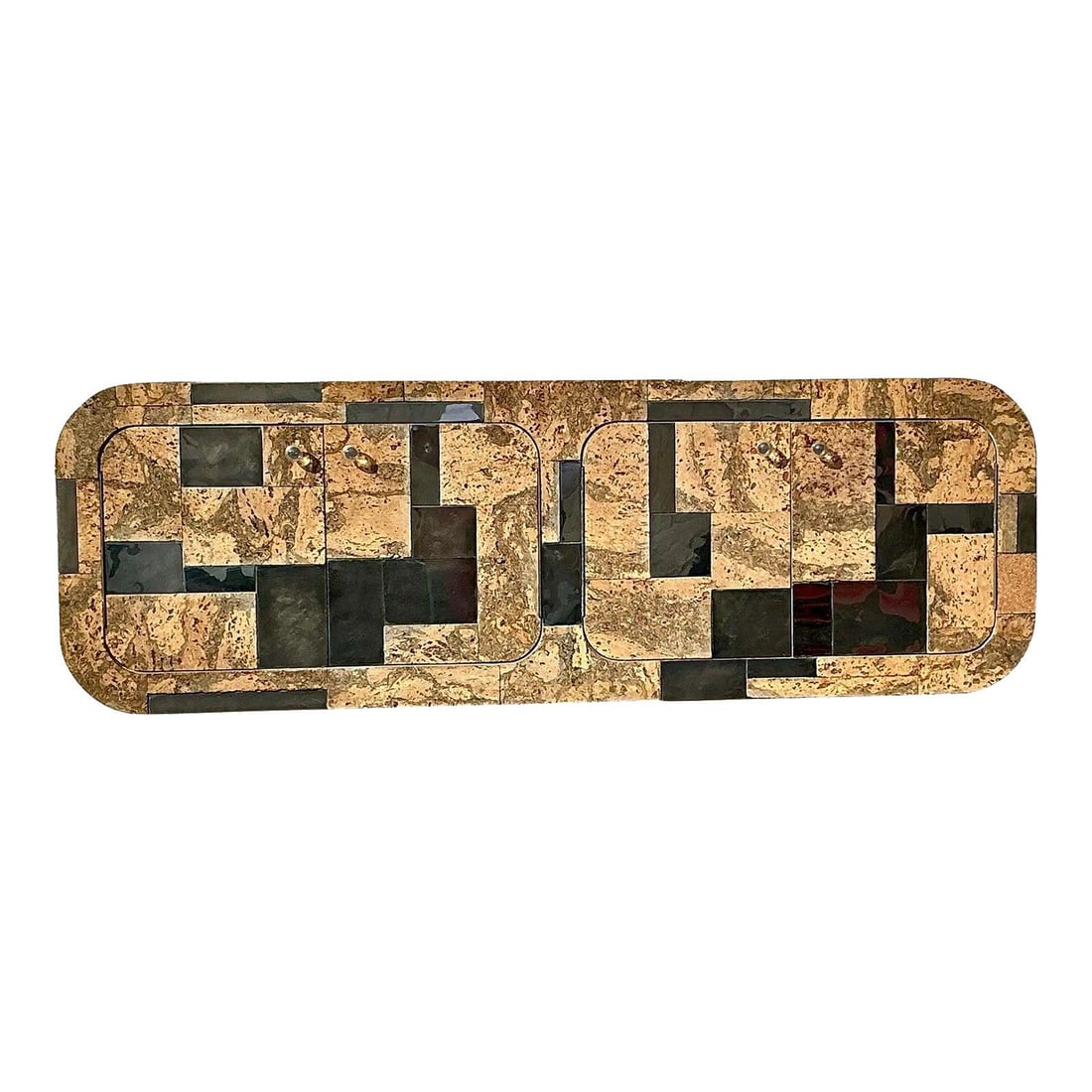 Vintage Boho Cork Chrome Floating Wall Credenza Inspired by Paul Evans: Vintage Boho Cork Chrome Floating Wall Credenza Inspired by Paul Evans Enhance your home with this stunning Vintage Boho Cork and Chrome Floating Wall Credenza, drawing inspiration from the iconic des