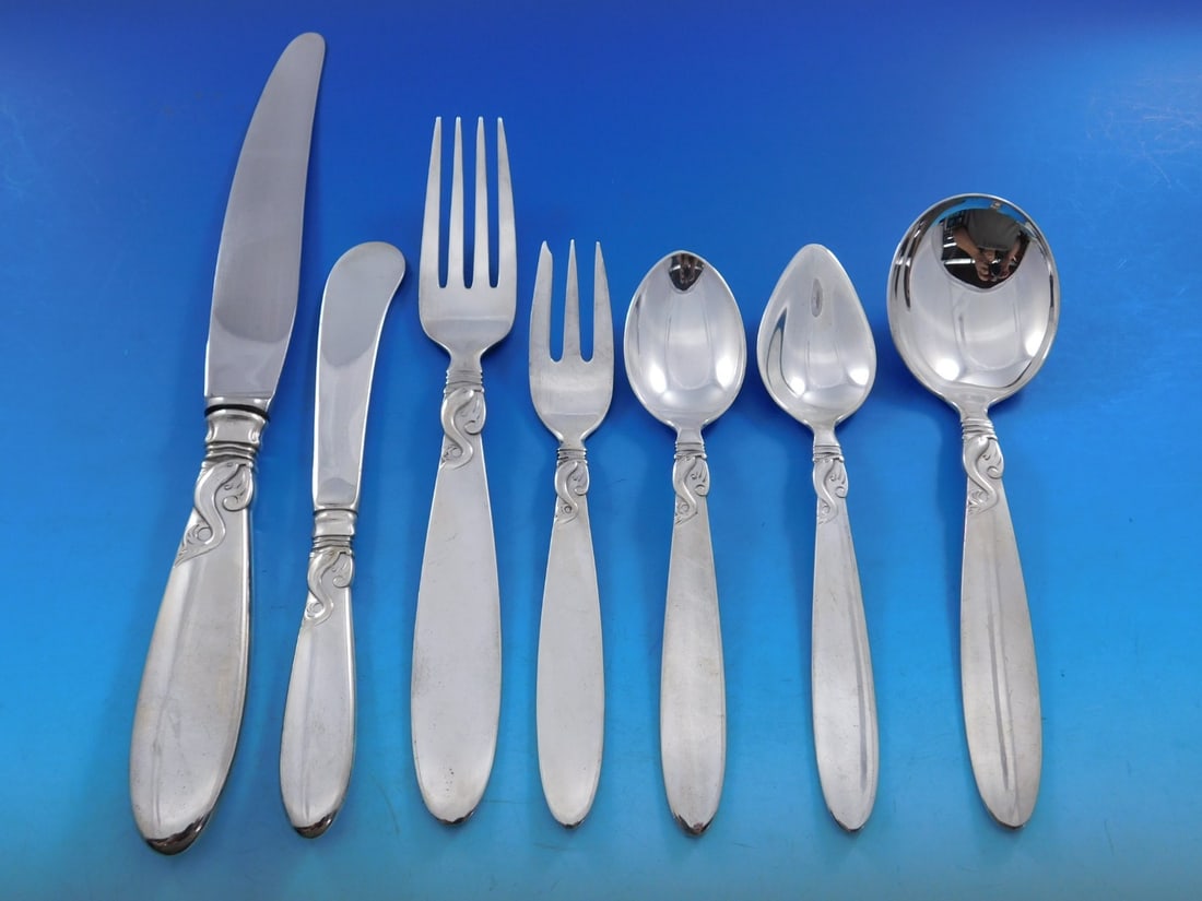 Frigast Dolphin Sterling Silver Flatware Set for 12 84 Pieces Mid-Century Modern (1 of 6)