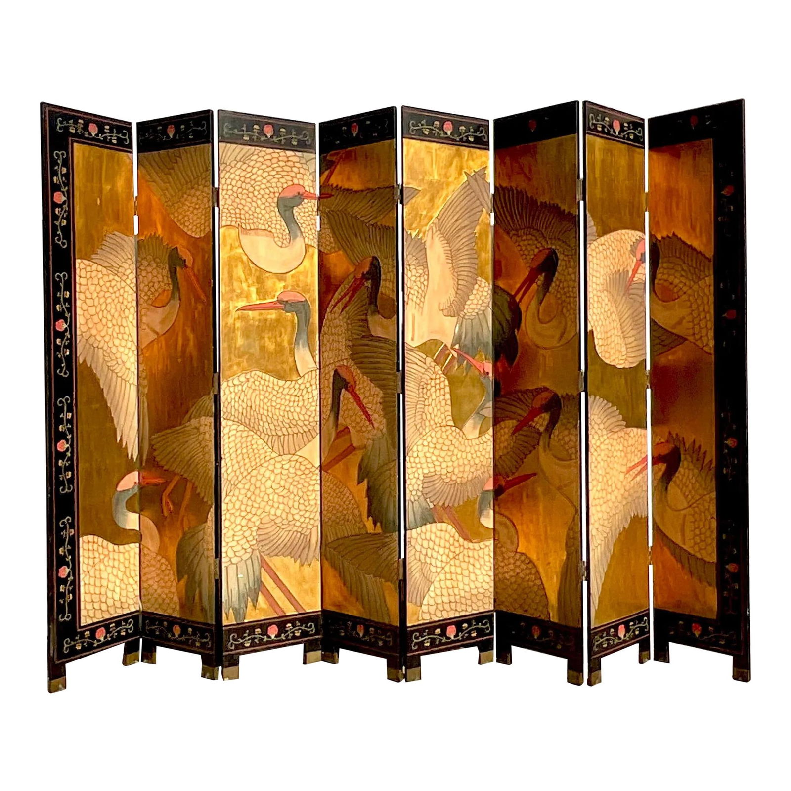 Monumental Vintage Asian Gilt Crane Folding Screen 128 x 84.25 (1 of 10)