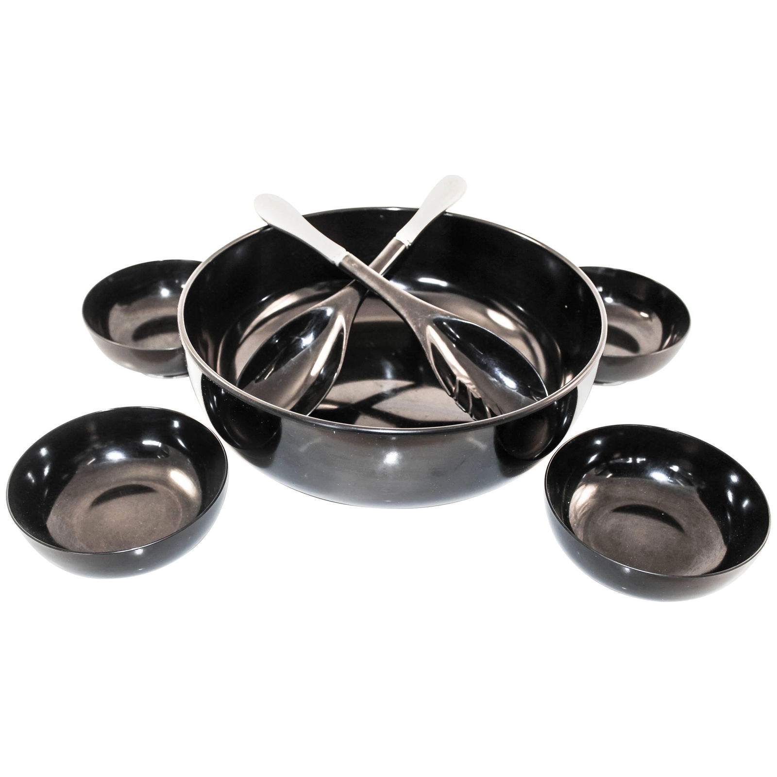 Towle Midcentury Modern Salad Bowl Set of 7 in Enamel Sterling Silver: Towle Midcentury Modern Salad Bowl Set of 7 in Enamel Sterling Silver Elevate your dining experience with this exquisite Towle Midcentury Salad Bowl Set. This set includes seven beautifully crafted bo