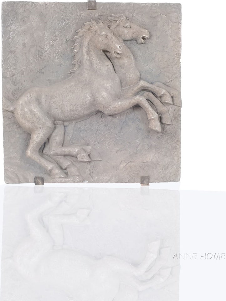 Elegant Two Horses Wall Art Resin Pouf Anne Home Collection: Elegant Two Horses Wall Art Resin Pouf Anne Home Collection This exquisite wall art piece from the Anne Home Collection features an elegant depiction of two horses, beautifully crafted in resin. It ad