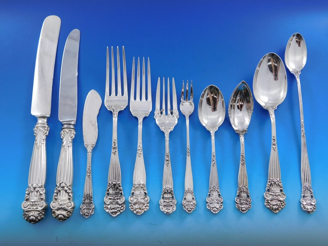Towle Georgian Sterling Silver Flatware Set for 8 106 pcs with Storage Chest: Towle Georgian Sterling Silver Flatware Set for 8 106 pcs with Storage Chest Elevate your dining experience with this impressive Georgian by Towle Sterling Silver Flatware Set, designed for service of