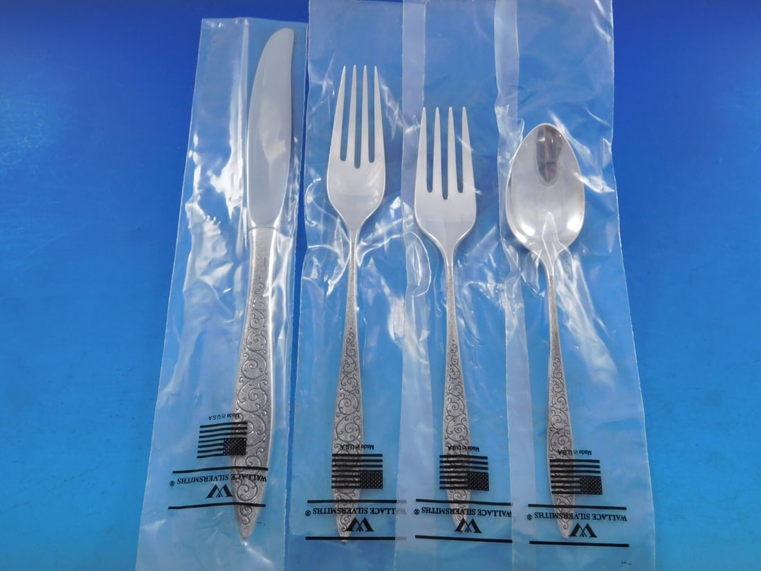 Wallace Spanish Lace Sterling Silver Flatware Set for 12 53 pcs with Storage Chest: Wallace Spanish Lace Sterling Silver Flatware Set for 12 53 pcs with Storage Chest This exquisite Spanish Lace flatware set by Wallace is crafted from high-quality sterling silver, perfect for elegant