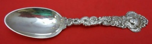 Gorham Sterling Silver Teaspoon with Cherubs Design Flatware: Gorham Sterling Silver Teaspoon with Cherubs Design Flatware This exquisite Gorham sterling silver teaspoon features a charming cherub cast design, making it a delightful addition to any flatware coll