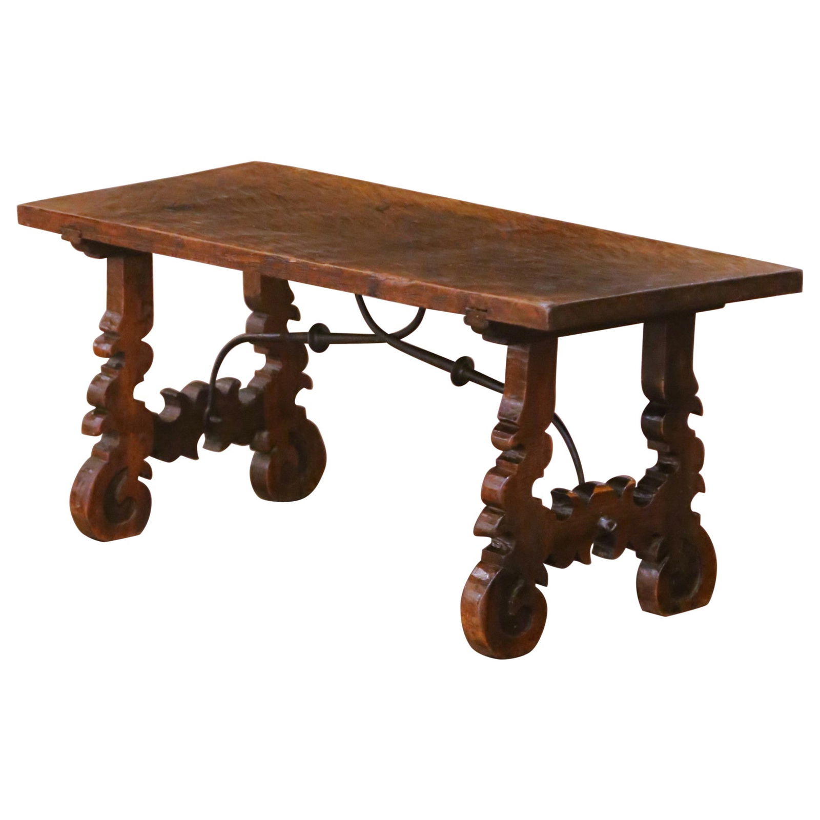 Spanish Louis XIII Walnut Coffee Table Circa 1780 with Iron Trestle Base (1 of 10)