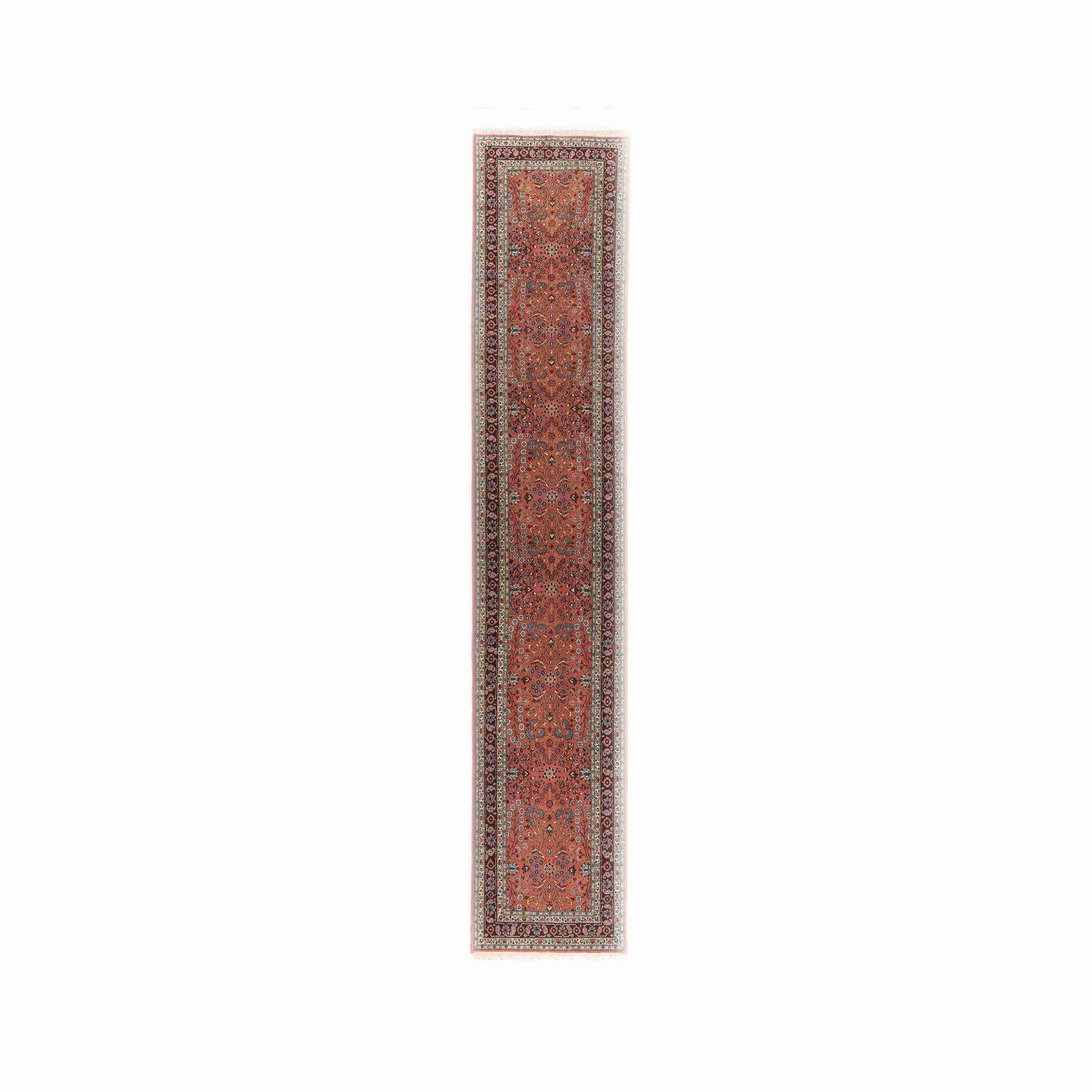 Authentic Hereke Handmade Wool on Cotton Carpet 38.2 x 196.9: Authentic Hereke Handmade Wool on Cotton Carpet 38.2 x 196.9 This authentic handmade Hereke carpet showcases exquisite craftsmanship, made from a luxurious blend of wool on cotton. It features intrica