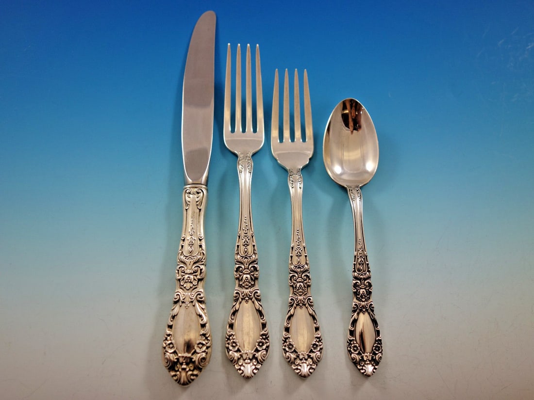 Prince Eugene by Alvin Sterling Silver Flatware Set for 12 48 Pieces with Storage Chest: Prince Eugene by Alvin Sterling Silver Flatware Set for 12 48 Pieces with Storage Chest This exquisite Prince Eugene by Alvin Sterling Silver Flatware Set is designed for service of 12, comprising a t